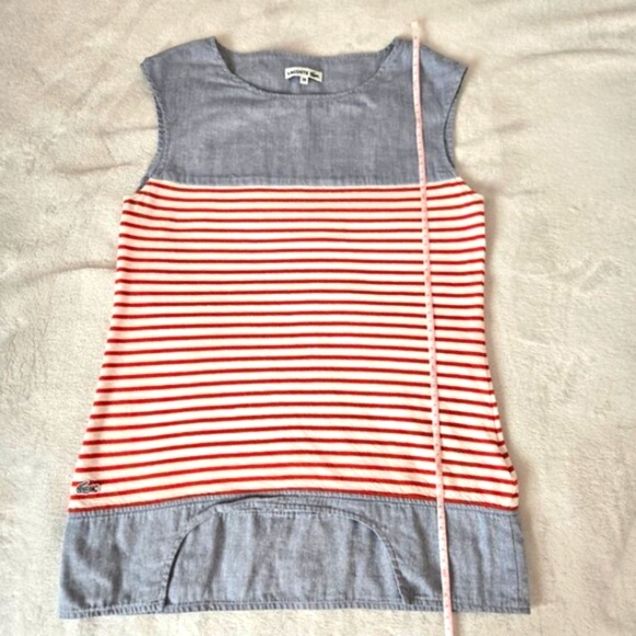 Lacoste Women’s Sleeveless Nautical Stripe Top Blue Chambray Red White Size 38 - Picture 10 of 11